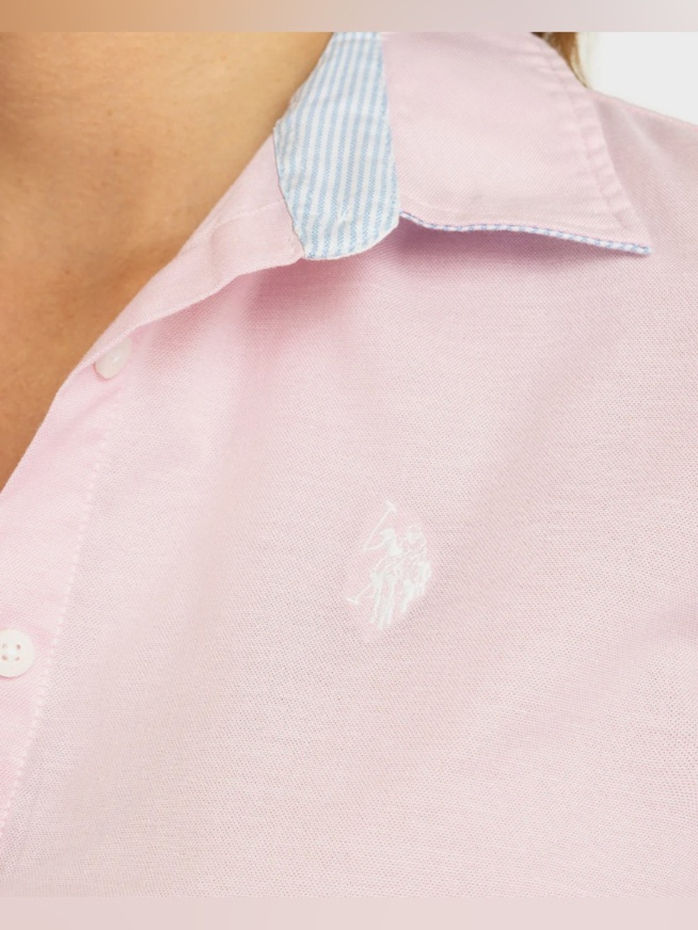 US Polo Association Light Pink Oxford Shirt Dress/Tie Waist/Pale Blue Accent: M - Picture 6 of 8